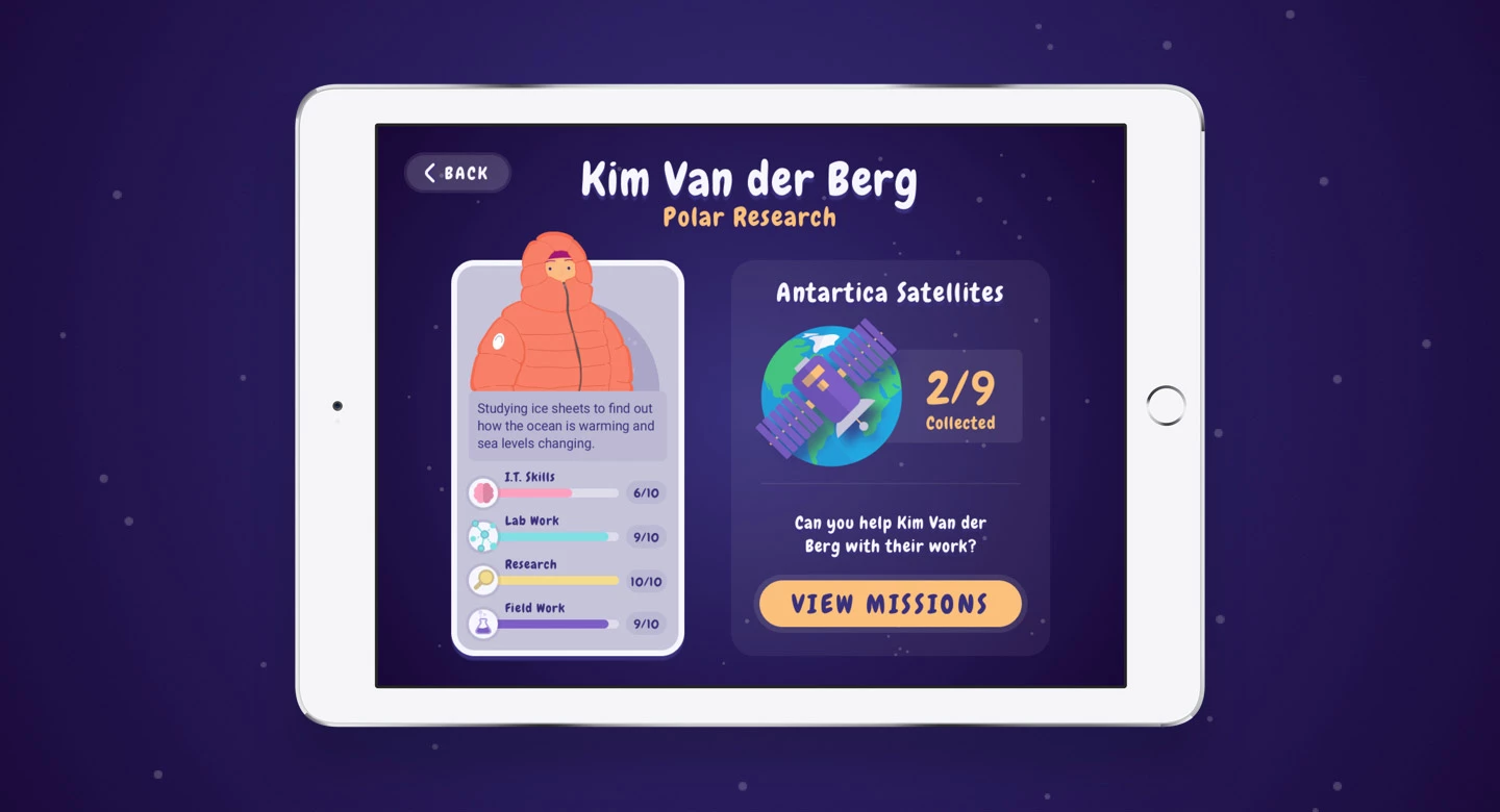 App screen showing the profile for Kim Van der Berg, Polar Research