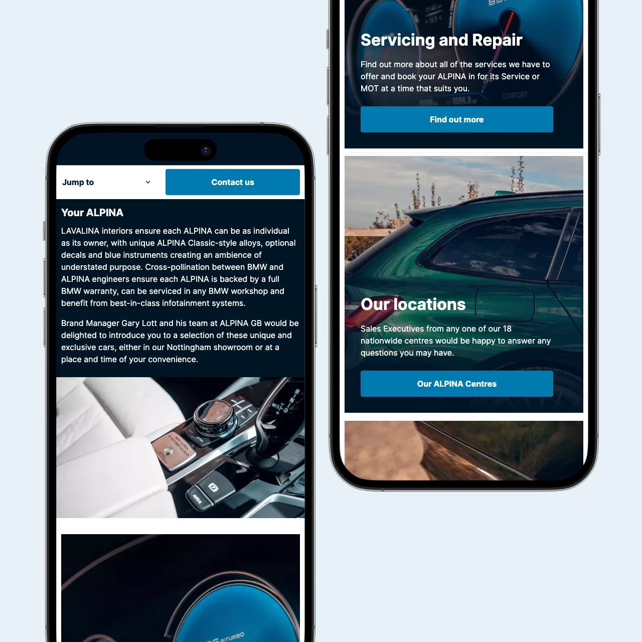 Two screens from Sytner website on mobile