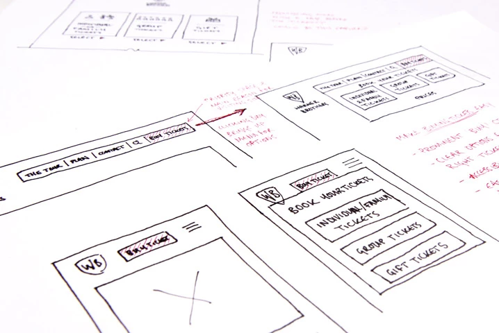 Wireframe designs for Warner Bros Studio Tour London