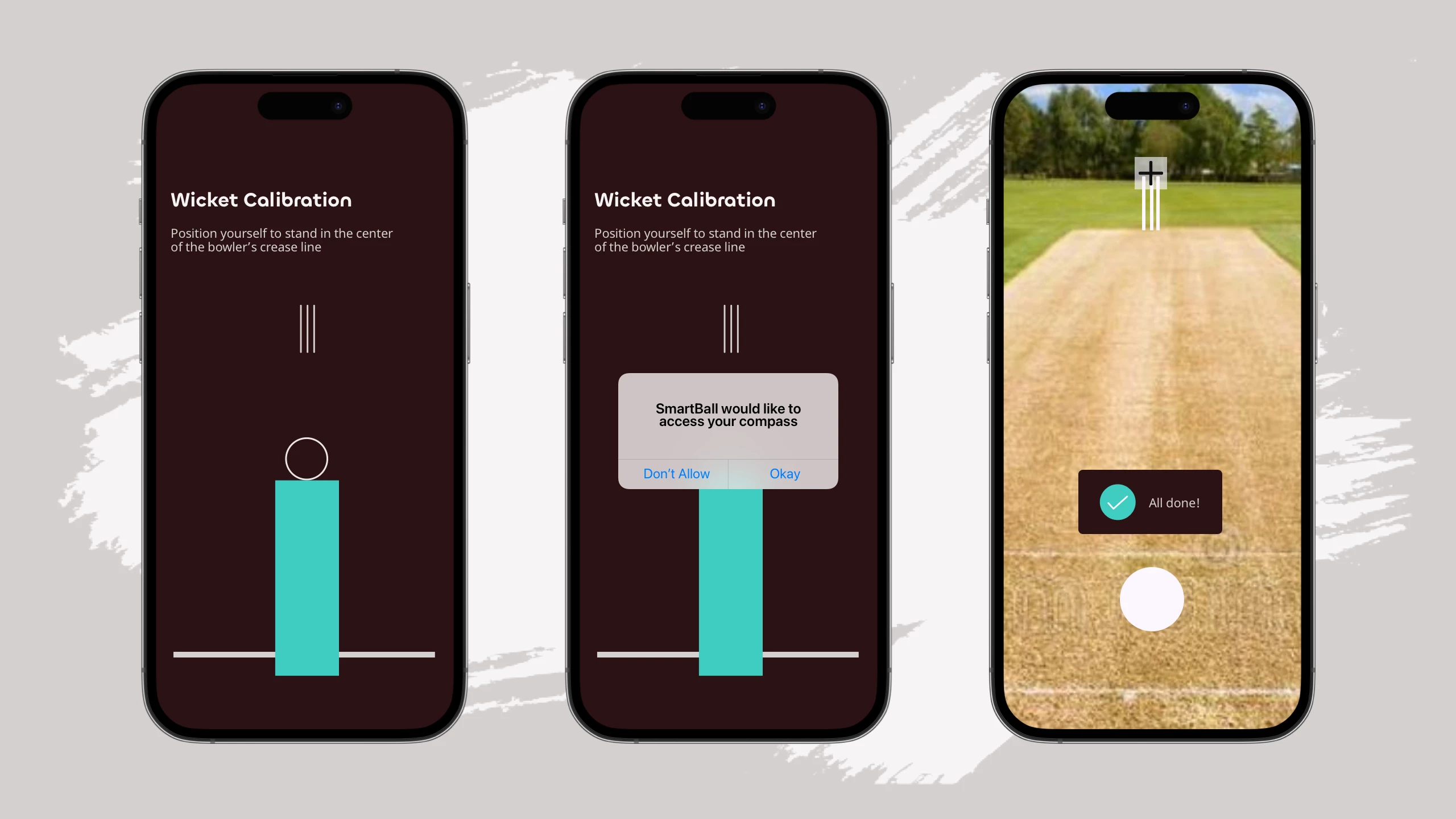 Screens from The Batting Labs app, showing the wicket calibration process