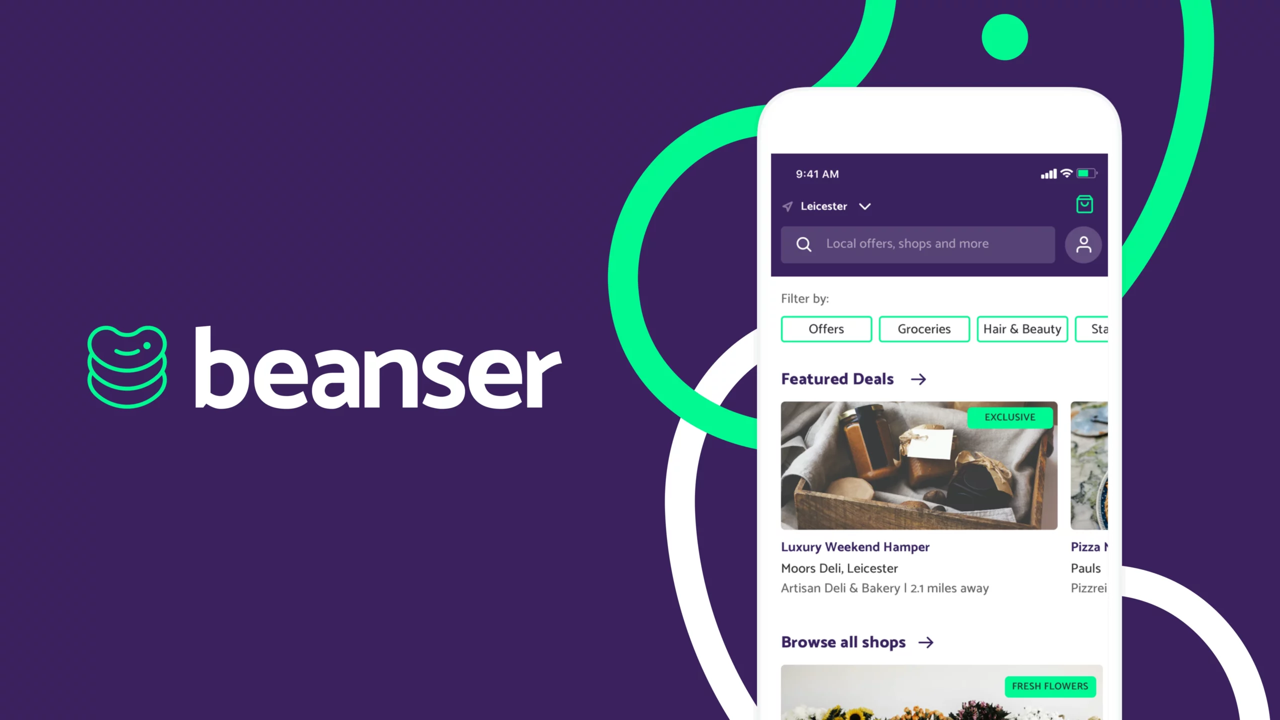 Beanser mobile app image and Beanser logo